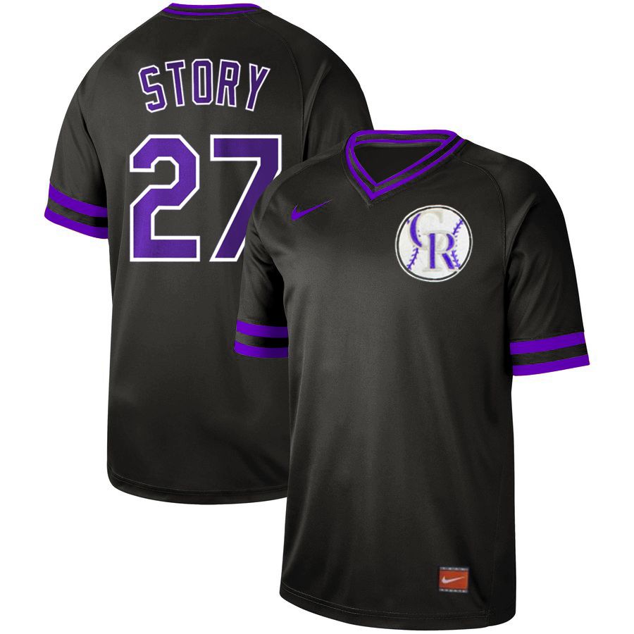 Men Colorado Rockies #27 Story Black Nike Cooperstown Collection Legend V-Neck MLB Jersey